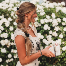Load image into Gallery viewer, K'lani hair tie bracelets - "Harmony" Pearls & Bows in Black & Cream Hair Tie Bracelets