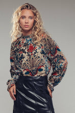 Load image into Gallery viewer, Urban Daizy - Burnout Velvet Smocked Mock Neck Blouse