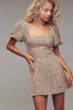 Load image into Gallery viewer, Urban Daizy - Tweed Mini Dress – Puff Sleeves, Open Back, Square Neckline