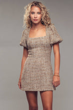Load image into Gallery viewer, Urban Daizy - Tweed Mini Dress – Puff Sleeves, Open Back, Square Neckline
