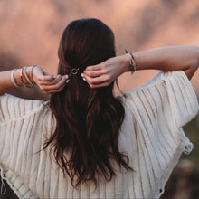 Load image into Gallery viewer, K'lani hair tie bracelets - "Flirt" Polka Dot in Cream & Black with Green Accent Hair Tie Bracelets
