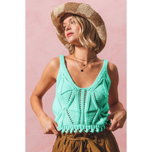 Load image into Gallery viewer, OPEN KNIT CROP TANK TOP WITH SCALLOP HEM: OATMEAL / S