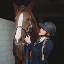 Load image into Gallery viewer, K'lani hair tie bracelets - "Gallop" Horse & Bit Equestrian Accents in Rich Brown & Blue Hair Tie Bracelets