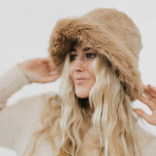 Load image into Gallery viewer, Faux Fur Flora Bucket Hat: Cream