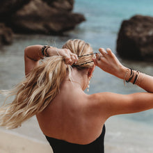 Load image into Gallery viewer, K'lani hair tie bracelets - "Connect" Black & Cream with Gold Accent Hair Tie Bracelets