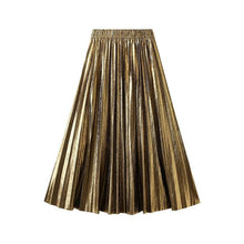 Load image into Gallery viewer, UZ Wholesale Store - Metallic Pleated A-Line Skirt with Elastic Waist in Solid Color
