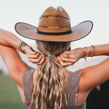 Load image into Gallery viewer, K'lani hair tie bracelets - "Stride" Turquoise with Gold Cowboy Boot Hair Tie Bracelets