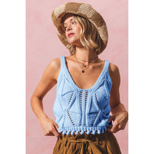 Load image into Gallery viewer, OPEN KNIT CROP TANK TOP WITH SCALLOP HEM: OATMEAL / L