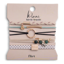 Load image into Gallery viewer, K'lani hair tie bracelets - "Flirt" Polka Dot in Cream & Black with Green Accent Hair Tie Bracelets