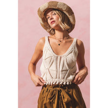 Load image into Gallery viewer, OPEN KNIT CROP TANK TOP WITH SCALLOP HEM: OATMEAL / L