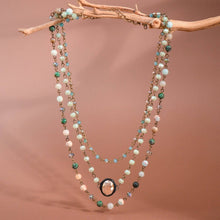 Load image into Gallery viewer, Mia Accessories - Triple Layered Mixed Glass Bead and Stone Necklace - 7258