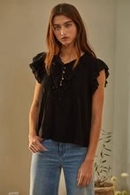 Load image into Gallery viewer, By Together - L6502 | Woven Cotton Linen Button V-Neck Short Sleeve Top