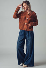 Load image into Gallery viewer, Urban Daizy - Chunky Gold Button Ribbed Knit Cardigan