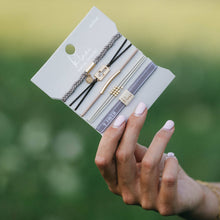 Load image into Gallery viewer, K'lani hair tie bracelets - "Faith" Warm Neutrals with Gold Cross Hair Tie Bracelets