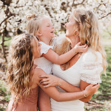 Load image into Gallery viewer, K'lani hair tie bracelets - "Mother / Daughter" Pink with Pearls & Gold Hearts Shareable Hair Tie Bracelets