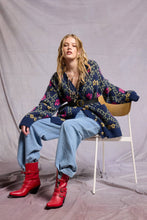 Load image into Gallery viewer, Mimosa - Retro Floral Print Fuzzy Knit Cardigan