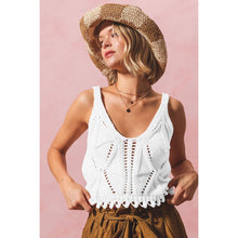 Load image into Gallery viewer, OPEN KNIT CROP TANK TOP WITH SCALLOP HEM: OATMEAL / L
