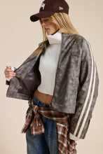 Load image into Gallery viewer, Mimosa - Washed Faux Leather Moto Jacket with Stripe Detail