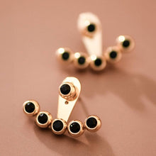 Load image into Gallery viewer, Mia Accessories - 18K Gold Plated Stainless Steel Black Crystal Ear Jacket Studs – 7987