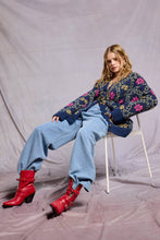 Load image into Gallery viewer, Mimosa - Retro Floral Print Fuzzy Knit Cardigan