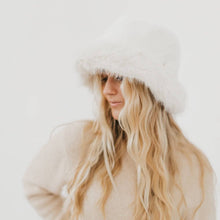 Load image into Gallery viewer, Faux Fur Flora Bucket Hat: Cream