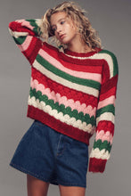 Load image into Gallery viewer, Urban Daizy - Chunky Holiday Stripe Sweater – Bold Multicolor Knit