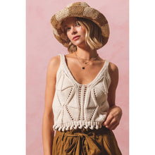 Load image into Gallery viewer, OPEN KNIT CROP TANK TOP WITH SCALLOP HEM: OATMEAL / S