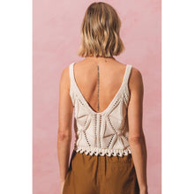 Load image into Gallery viewer, OPEN KNIT CROP TANK TOP WITH SCALLOP HEM: OATMEAL / M