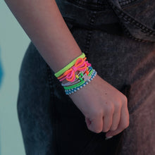 Load image into Gallery viewer, K'lani hair tie bracelets - "Glow" Neon with Silver Accents Hair Tie Bracelets