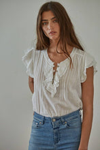 Load image into Gallery viewer, By Together - L6502 | Woven Cotton Linen Button V-Neck Short Sleeve Top