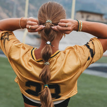 Load image into Gallery viewer, K'lani hair tie bracelets - "Game Day" Green & Yellow Hair Tie Bracelets