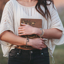 Load image into Gallery viewer, K'lani hair tie bracelets - "Flirt" Polka Dot in Cream & Black with Green Accent Hair Tie Bracelets