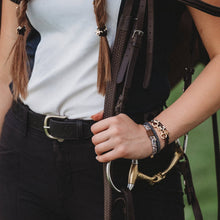 Load image into Gallery viewer, K'lani hair tie bracelets - "Gallop" Horse & Bit Equestrian Accents in Rich Brown & Blue Hair Tie Bracelets
