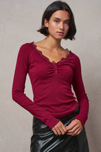 Load image into Gallery viewer, Urban Daizy - Lace Trim Ribbed Knit Henley Top