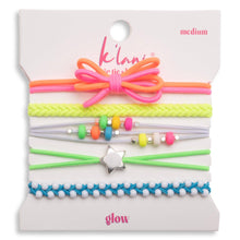 Load image into Gallery viewer, K'lani hair tie bracelets - "Glow" Neon with Silver Accents Hair Tie Bracelets