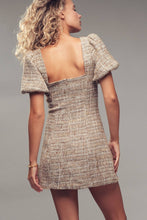 Load image into Gallery viewer, Urban Daizy - Tweed Mini Dress – Puff Sleeves, Open Back, Square Neckline