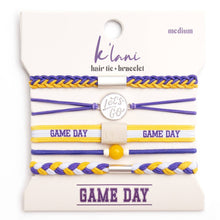 Load image into Gallery viewer, K'lani hair tie bracelets - "Game Day" Purple & Yellow Hair Tie Bracelets