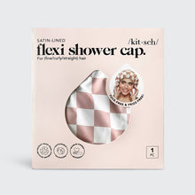 Load image into Gallery viewer, Satin Lined Flexi Shower Cap - Terracotta Checker