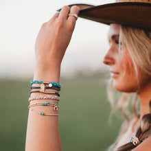 Load image into Gallery viewer, K'lani hair tie bracelets - "Stride" Turquoise with Gold Cowboy Boot Hair Tie Bracelets