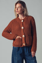 Load image into Gallery viewer, Urban Daizy - Chunky Gold Button Ribbed Knit Cardigan