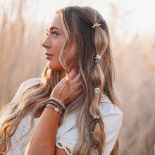 Load image into Gallery viewer, K'lani hair tie bracelets - "Faith" Warm Neutrals with Gold Cross Hair Tie Bracelets