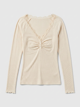 Load image into Gallery viewer, Urban Daizy - Lace Trim Ribbed Knit Henley Top