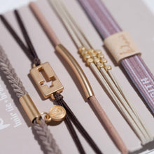 Load image into Gallery viewer, K'lani hair tie bracelets - "Faith" Warm Neutrals with Gold Cross Hair Tie Bracelets