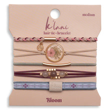Load image into Gallery viewer, K'lani hair tie bracelets - "Bloom" Maroon & Pink with Pressed Flowers Hair Tie Bracelets