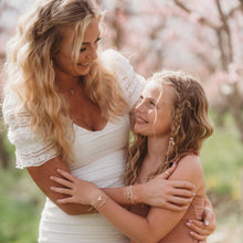 Load image into Gallery viewer, K'lani hair tie bracelets - "Mother / Daughter" Pink with Pearls & Gold Hearts Shareable Hair Tie Bracelets