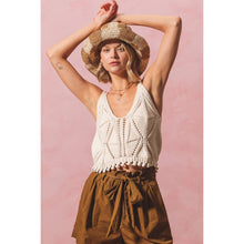 Load image into Gallery viewer, OPEN KNIT CROP TANK TOP WITH SCALLOP HEM: OATMEAL / L