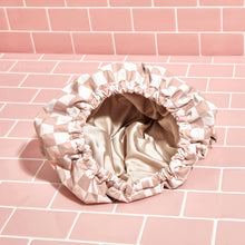 Load image into Gallery viewer, Satin Lined Flexi Shower Cap - Terracotta Checker