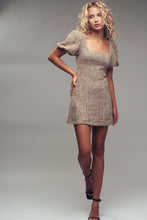 Load image into Gallery viewer, Urban Daizy - Tweed Mini Dress – Puff Sleeves, Open Back, Square Neckline