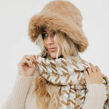 Load image into Gallery viewer, Faux Fur Flora Bucket Hat: Camel