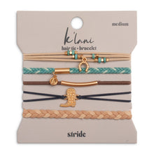 Load image into Gallery viewer, K'lani hair tie bracelets - "Stride" Turquoise with Gold Cowboy Boot Hair Tie Bracelets
